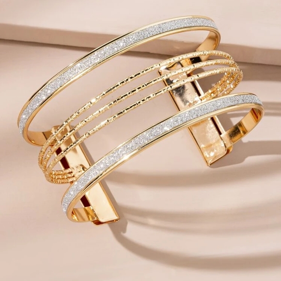 Jewelry - Gold and Silver Modern Cuff Bracelet with Iridescent Details